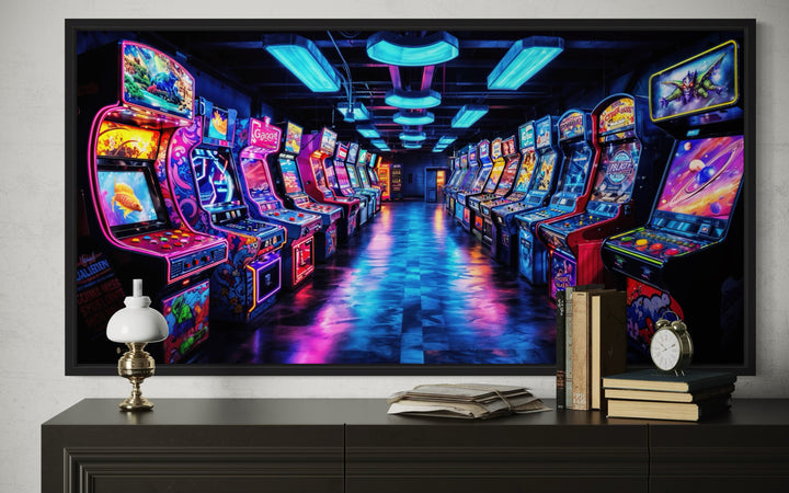 Retro Arcade Wall Art - Framed Canvas Print for Gaming Room Decor