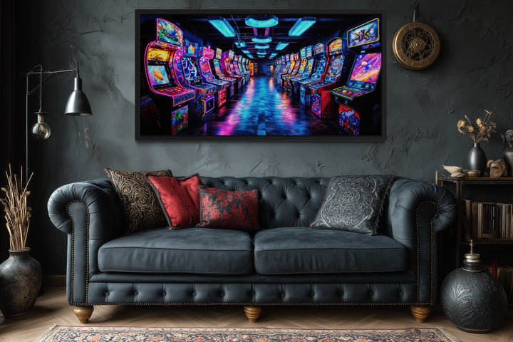 Retro Arcade Wall Art - Framed Canvas Print for Gaming Room Decor
