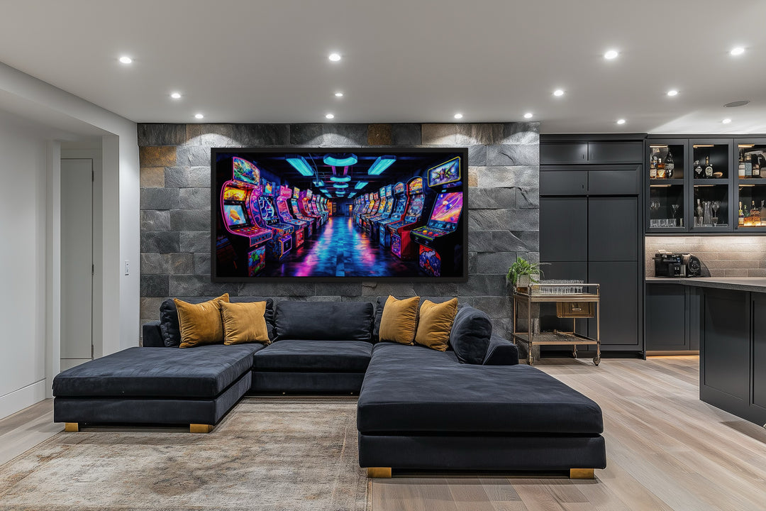 Retro Arcade Wall Art - Framed Canvas Print for Gaming Room Decor