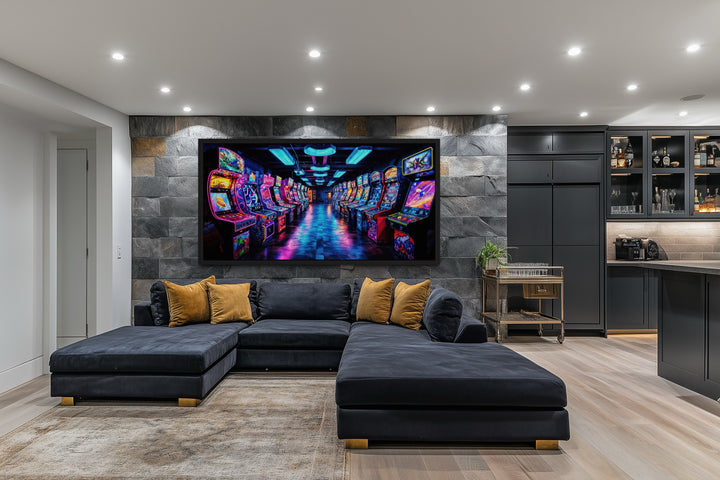 Retro Arcade Wall Art - Framed Canvas Print for Gaming Room Decor