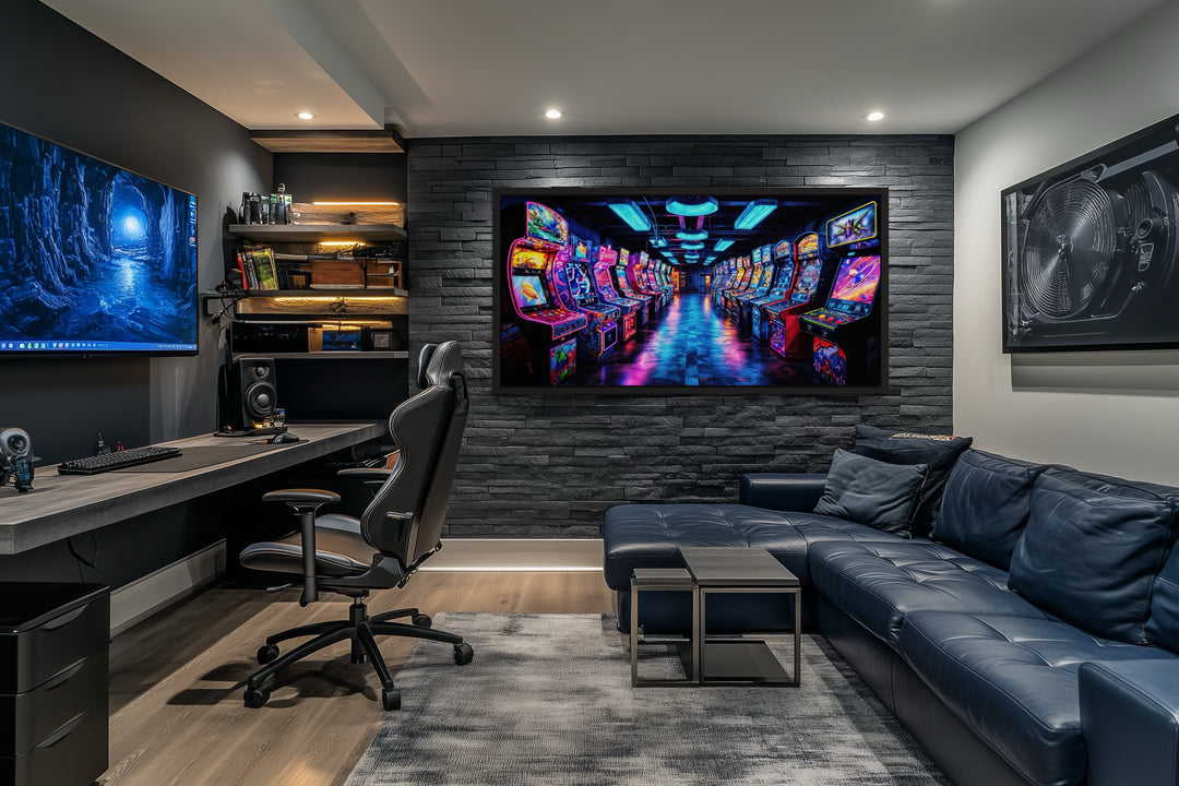 Retro Arcade Wall Art - Framed Canvas Print for Gaming Room Decor