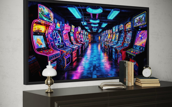 Retro Arcade Wall Art - Framed Canvas Print for Gaming Room Decor
