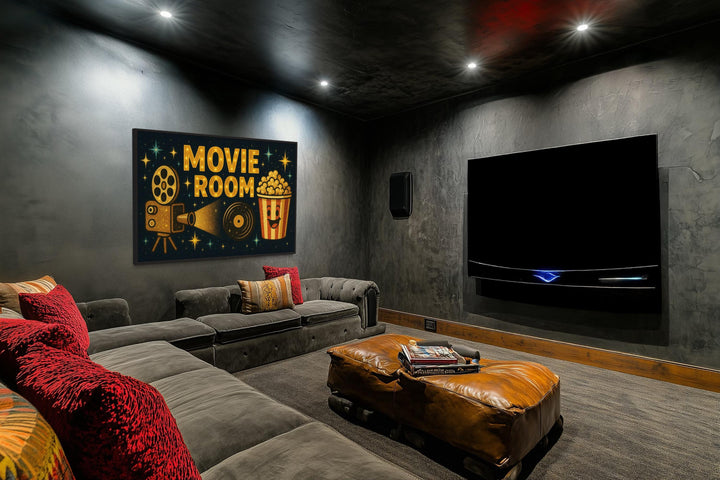 Retro Movie Room Wall Art with Popcorn and Projector