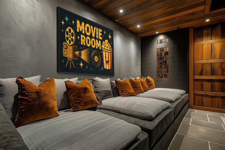 Retro Movie Room Wall Art with Popcorn and Projector