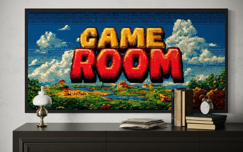 Retro Pixel Game Room Sign Canvas Wall Art
