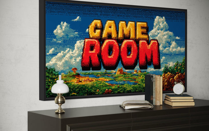 Retro Pixel Game Room Sign Canvas Wall Art