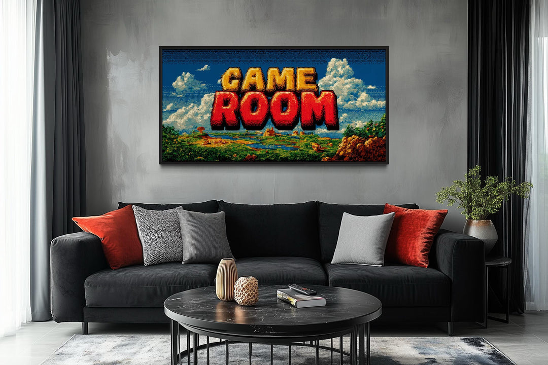 Retro Pixel Game Room Sign Canvas Wall Art