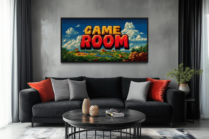 Retro Pixel Game Room Sign Canvas Wall Art