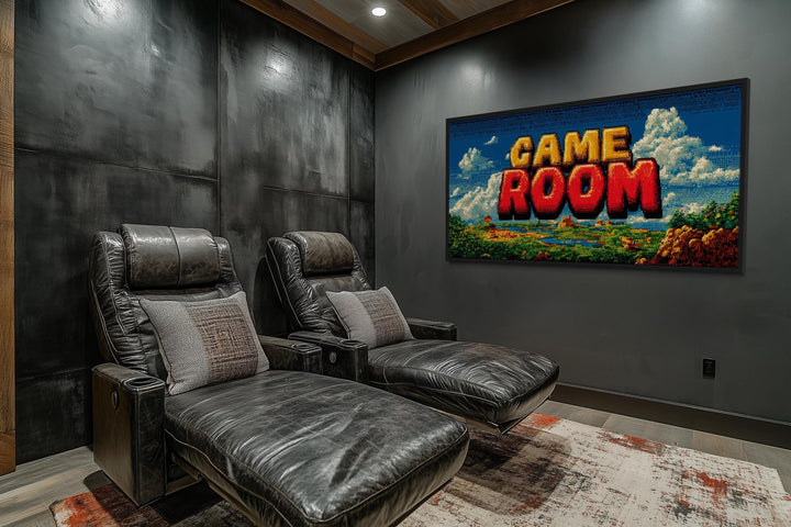 Retro Pixel Game Room Sign Canvas Wall Art