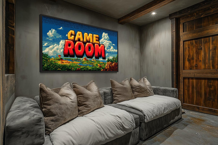 Retro Pixel Game Room Sign Canvas Wall Art
