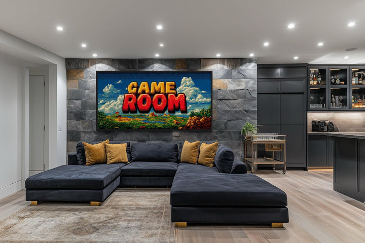 Retro Pixel Game Room Sign Canvas Wall Art