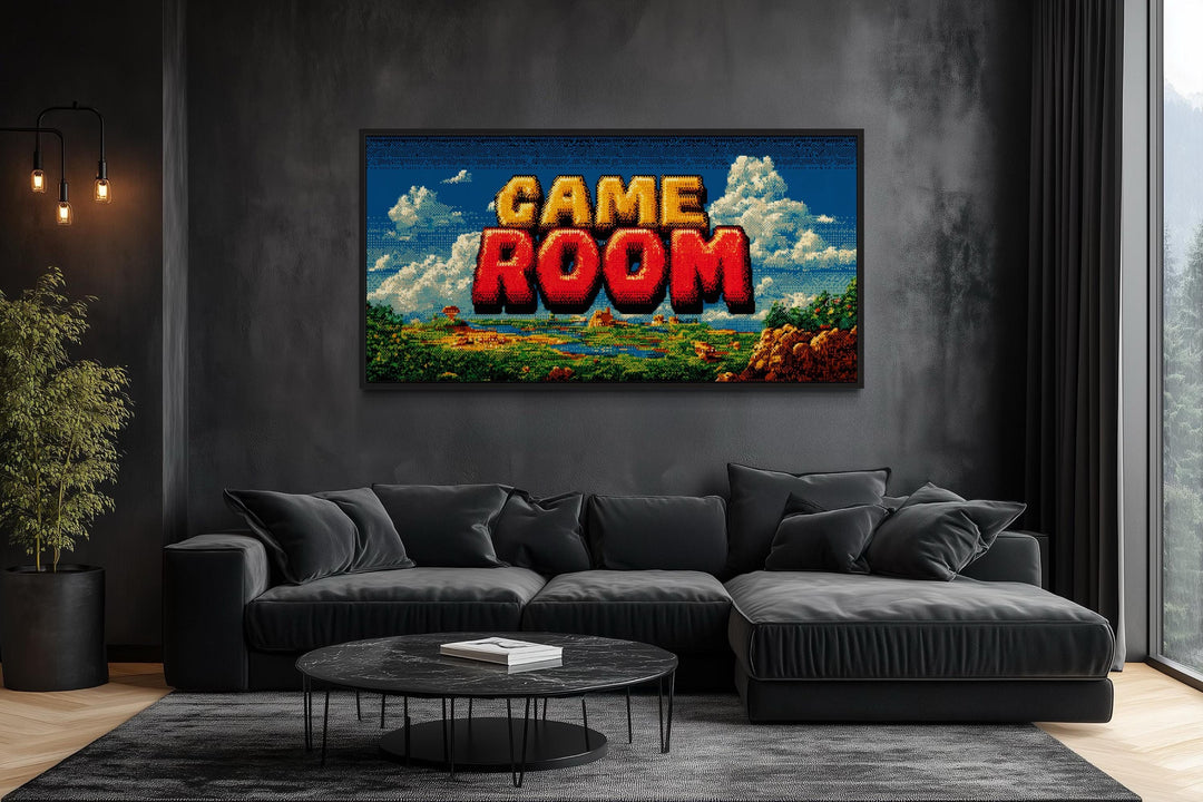 Retro Pixel Game Room Sign Canvas Wall Art