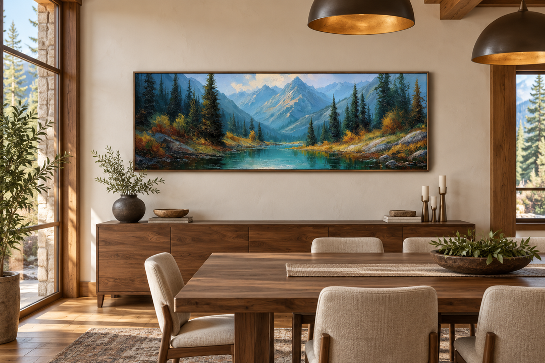 Panoramic Rocky Mountain National Park canvas wall art featuring alpine peaks and a serene lake.