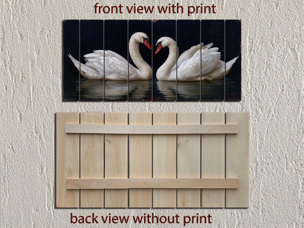 Romantic Swans Couple Distressed Wood Wall Art