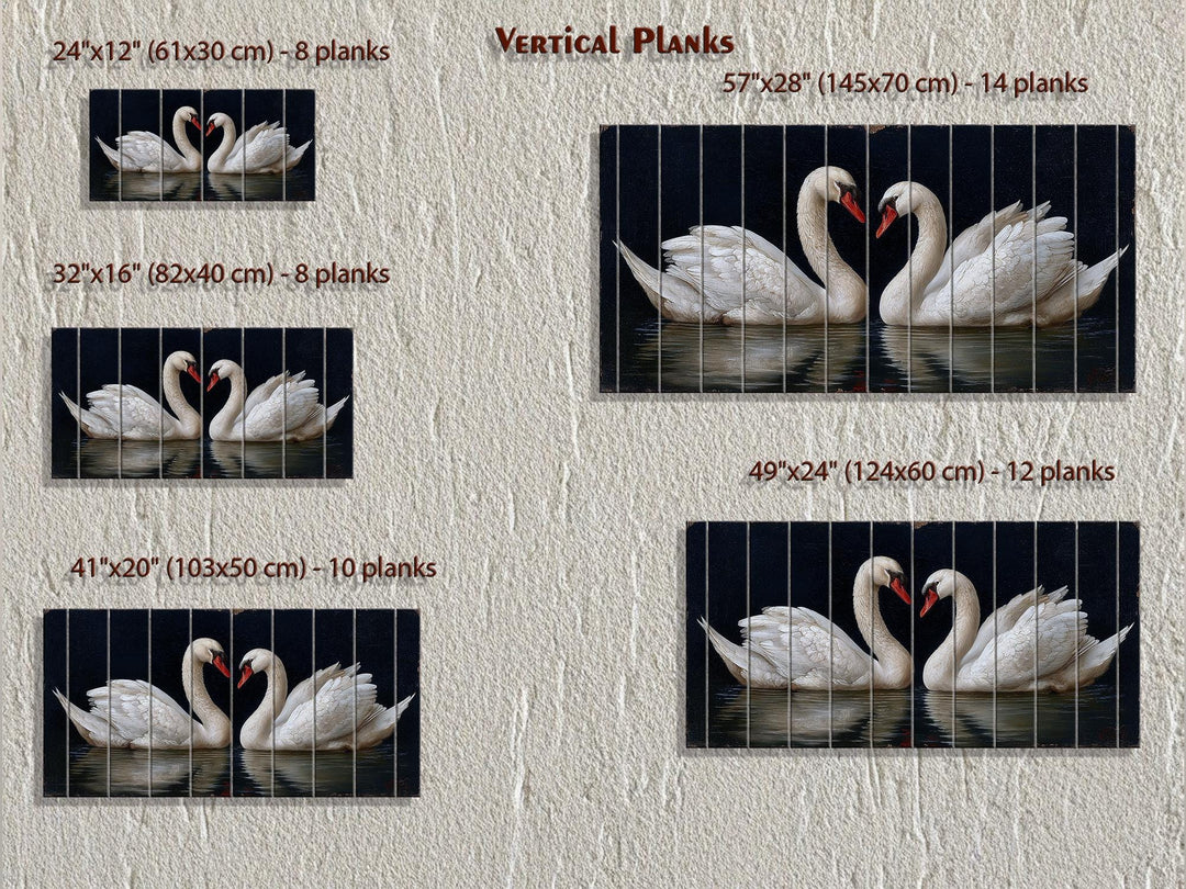 Romantic Swans Couple Distressed Wood Wall Art