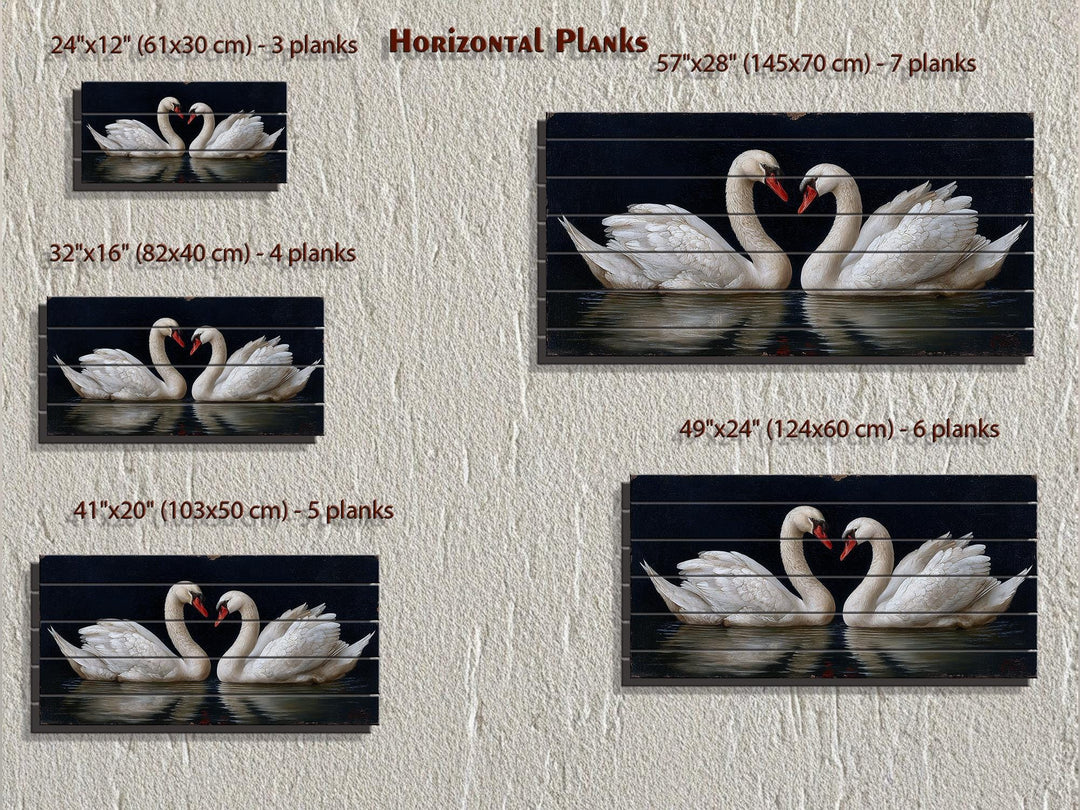 Romantic Swans Couple Distressed Wood Wall Art