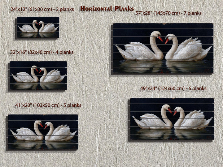 Romantic Swans Couple Distressed Wood Wall Art