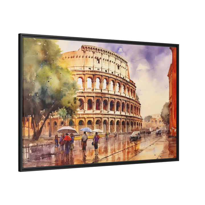 Rome Street With The Colosseum Vintage Framed Canvas Wall Art