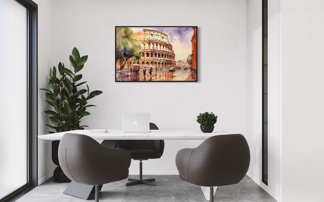 Rome Street With The Colosseum Vintage Framed Canvas Wall Art