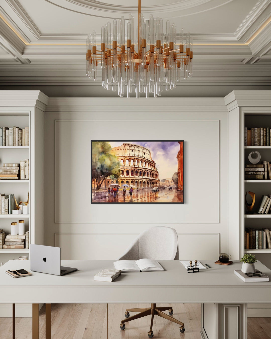 Rome Street With The Colosseum Vintage Framed Canvas Wall Art