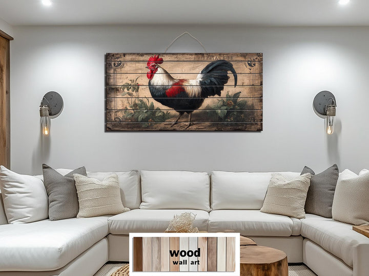 Rooster Distressed Wood Wall Art