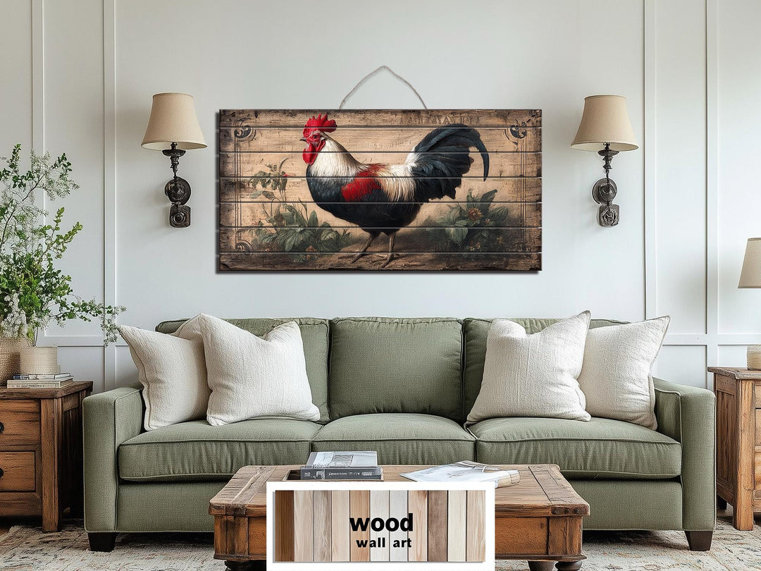 Rooster Distressed Wood Wall Art
