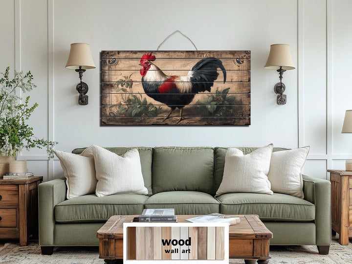 Rooster Distressed Wood Wall Art