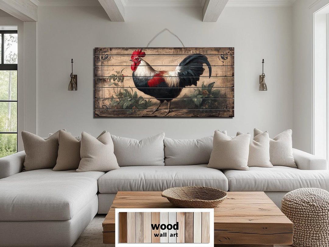 Rooster Distressed Wood Wall Art