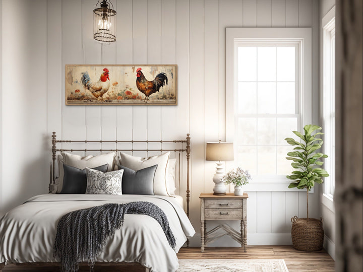 Roosters Wall Art Rustic Farmhouse Kitchen Horizontal Wall Art