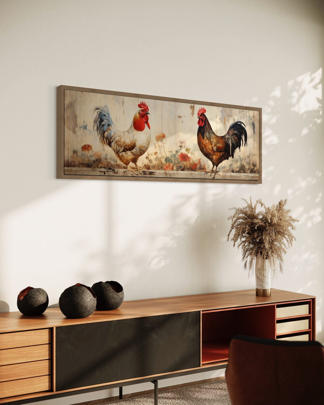 Roosters Wall Art Rustic Farmhouse Kitchen Horizontal Wall Art