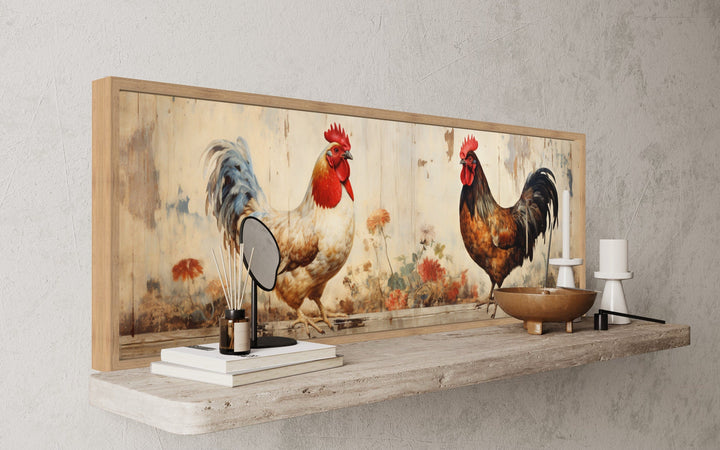 Roosters Wall Art Rustic Farmhouse Kitchen Horizontal Wall Art