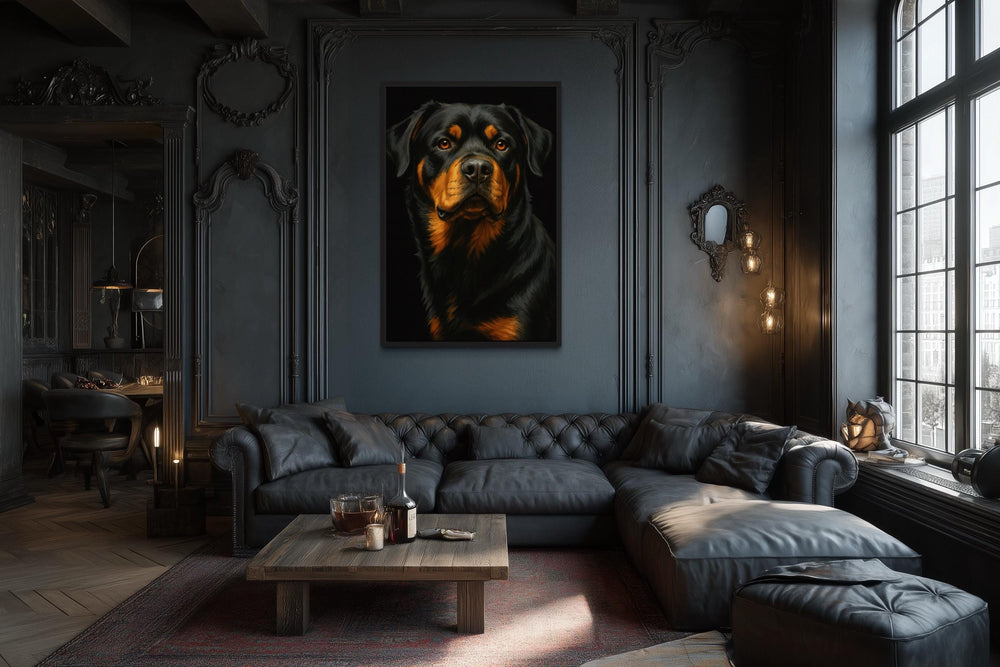 Rottweiler Realistic Portrait Canvas Wall Art
