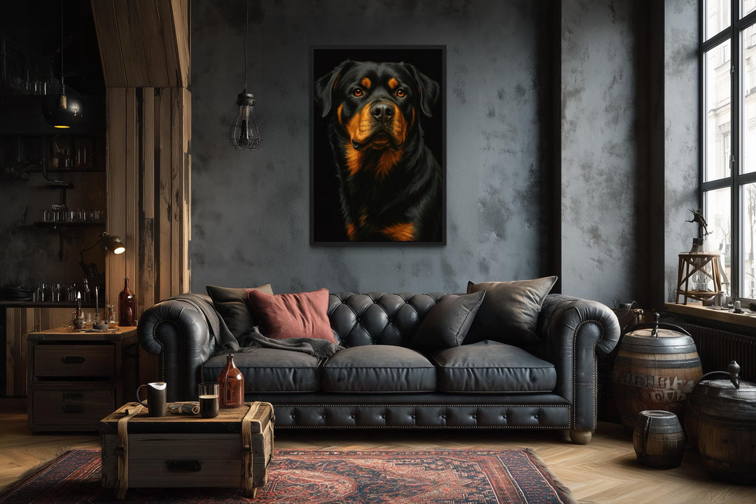 Rottweiler Realistic Portrait Canvas Wall Art