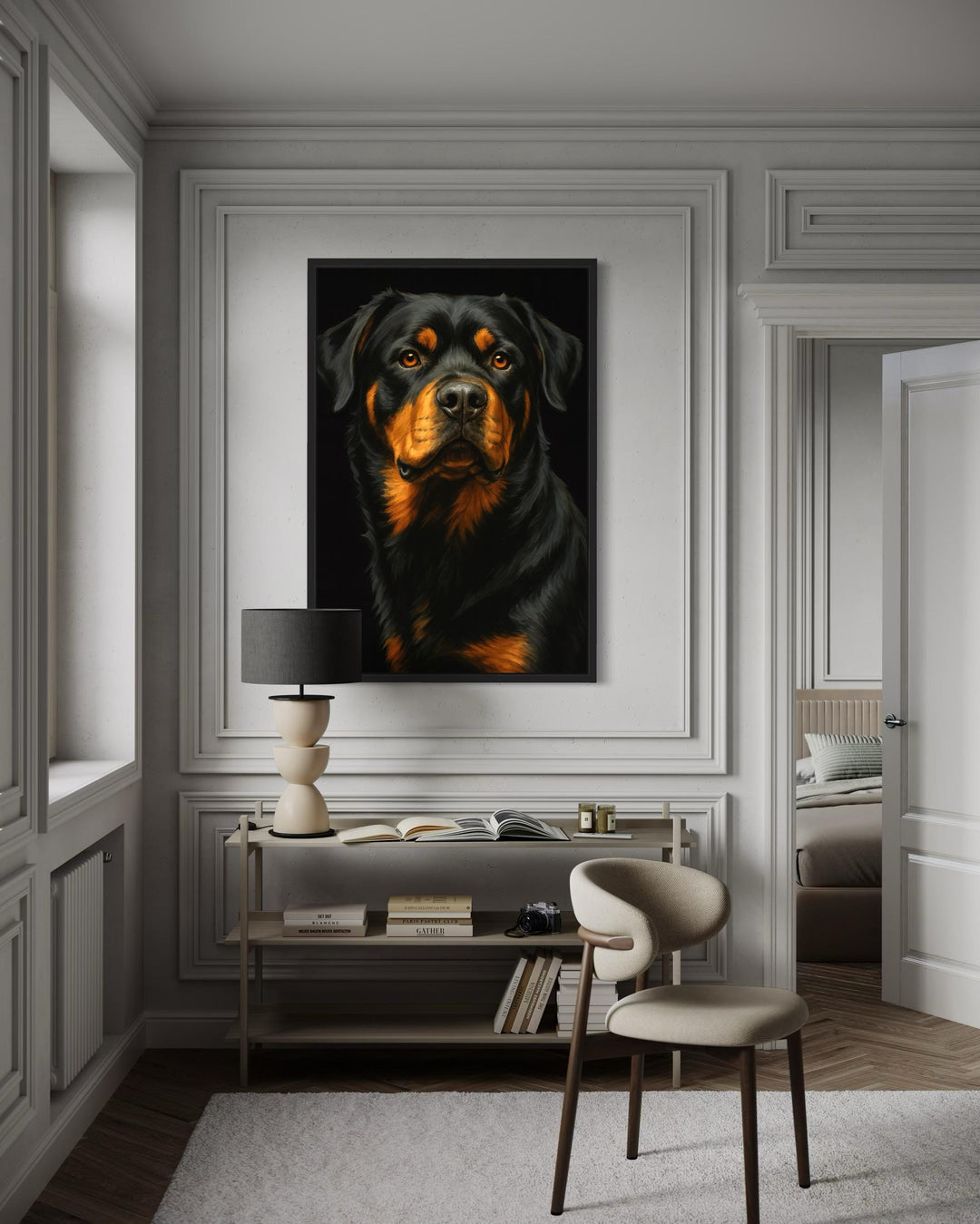 Rottweiler Realistic Portrait Canvas Wall Art