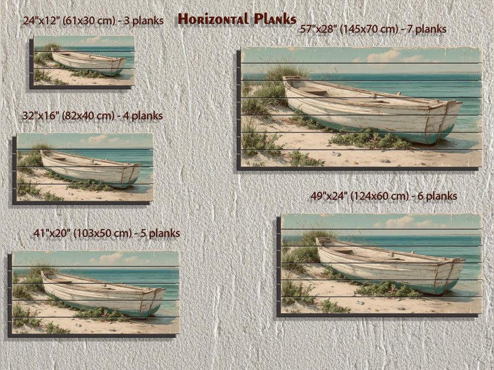 Rowboat On Coastal Shore Distressed Wood Wall Art