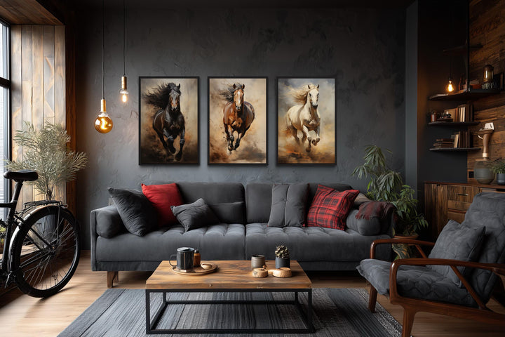 Running Horses Wall Art Set of 3 – Western Ranch Style Canvas Prints