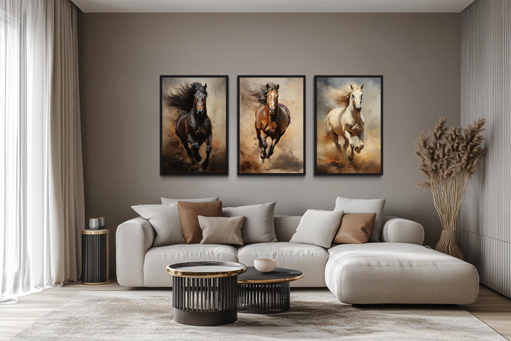 Running Horses Wall Art Set of 3 – Western Ranch Style Canvas Prints