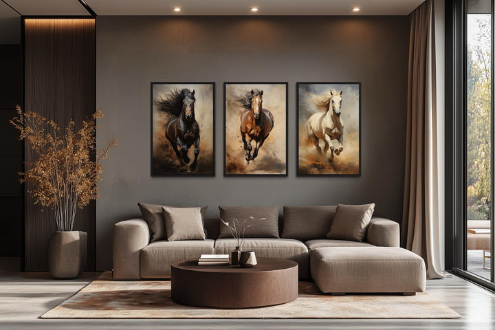 Running Horses Wall Art Set of 3 – Western Ranch Style Canvas Prints