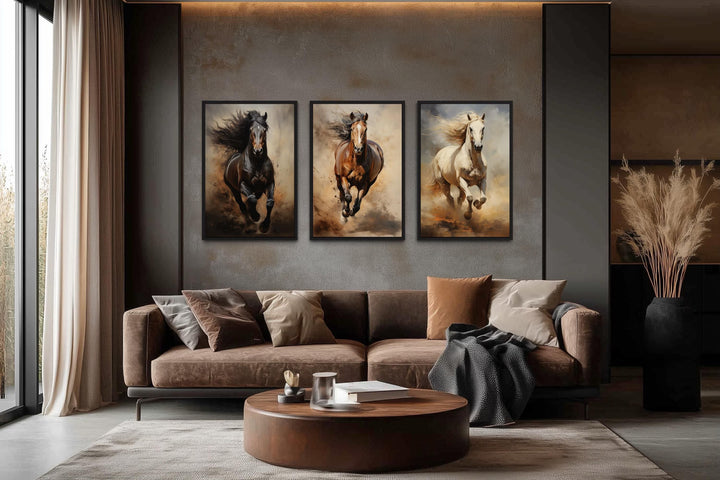 Running Horses Wall Art Set of 3 – Western Ranch Style Canvas Prints