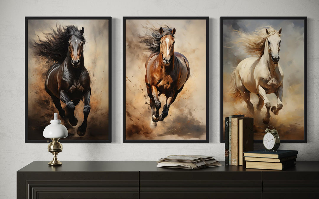 Running Horses Wall Art Set of 3 – Western Ranch Style Canvas Prints
