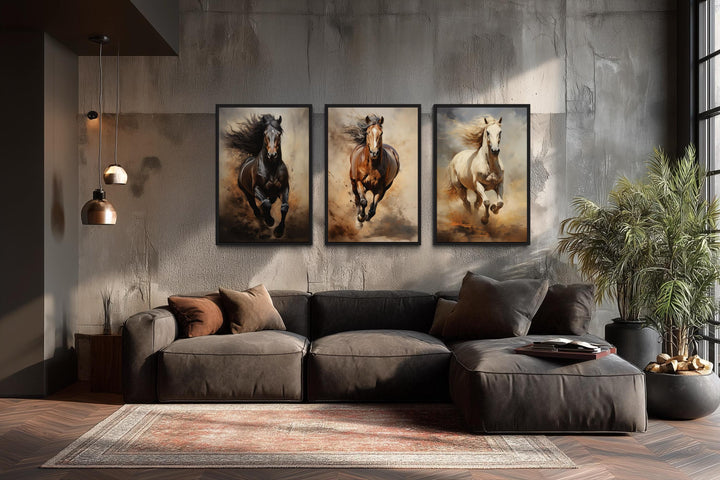 Running Horses Wall Art Set of 3 – Western Ranch Style Canvas Prints