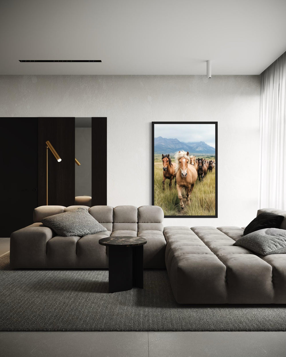 Running Horses in Mountain Field Photography Style Wall Art
