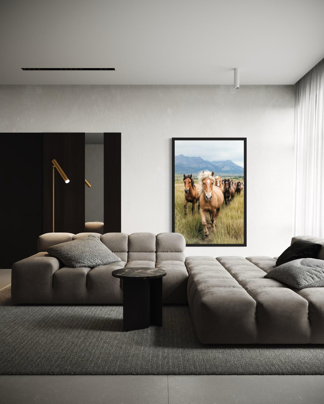 Running Horses in Mountain Field Photography Style Wall Art