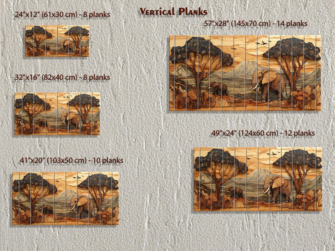 Rustic African Elephant Safari Landscape Distressed Wood Wall Art