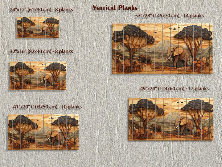 Rustic African Elephant Safari Landscape Distressed Wood Wall Art