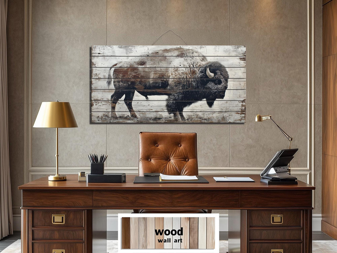 Rustic American Buffalo Distressed Wood Wall Art