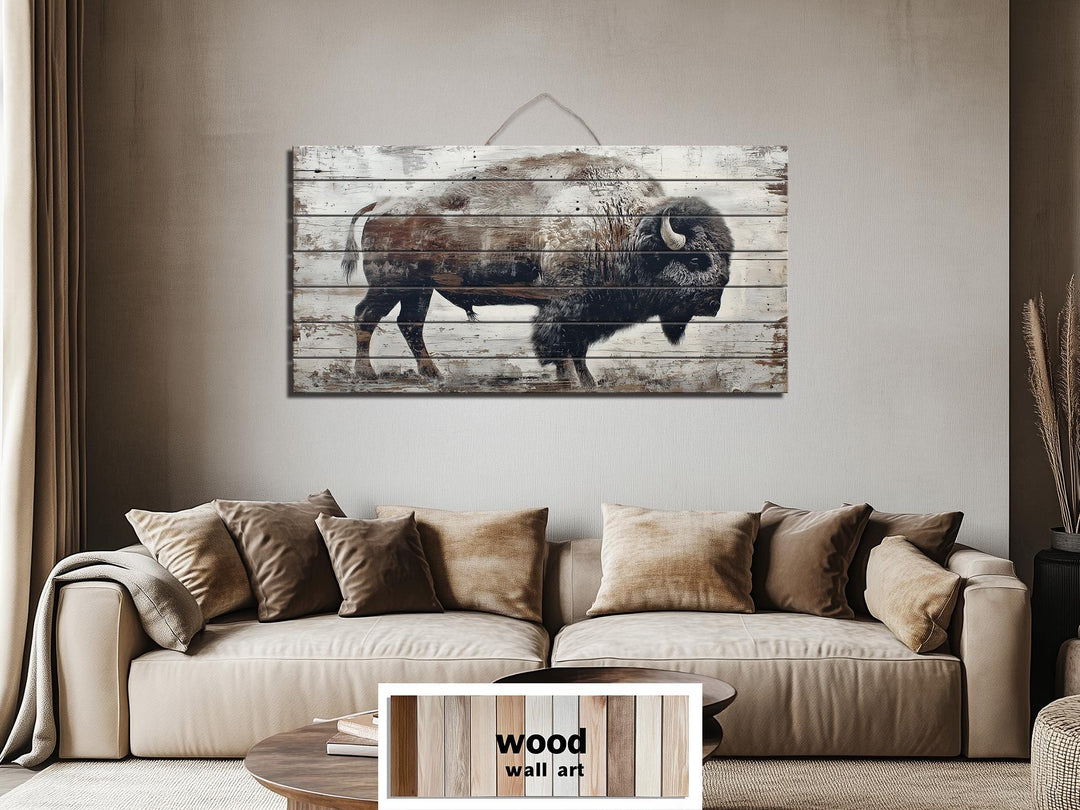 Rustic American Buffalo Distressed Wood Wall Art