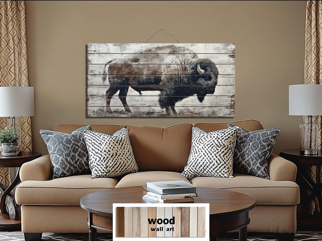 Rustic American Buffalo Distressed Wood Wall Art