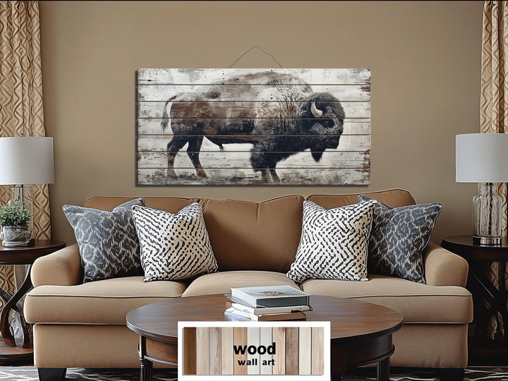 Rustic American Buffalo Distressed Wood Wall Art