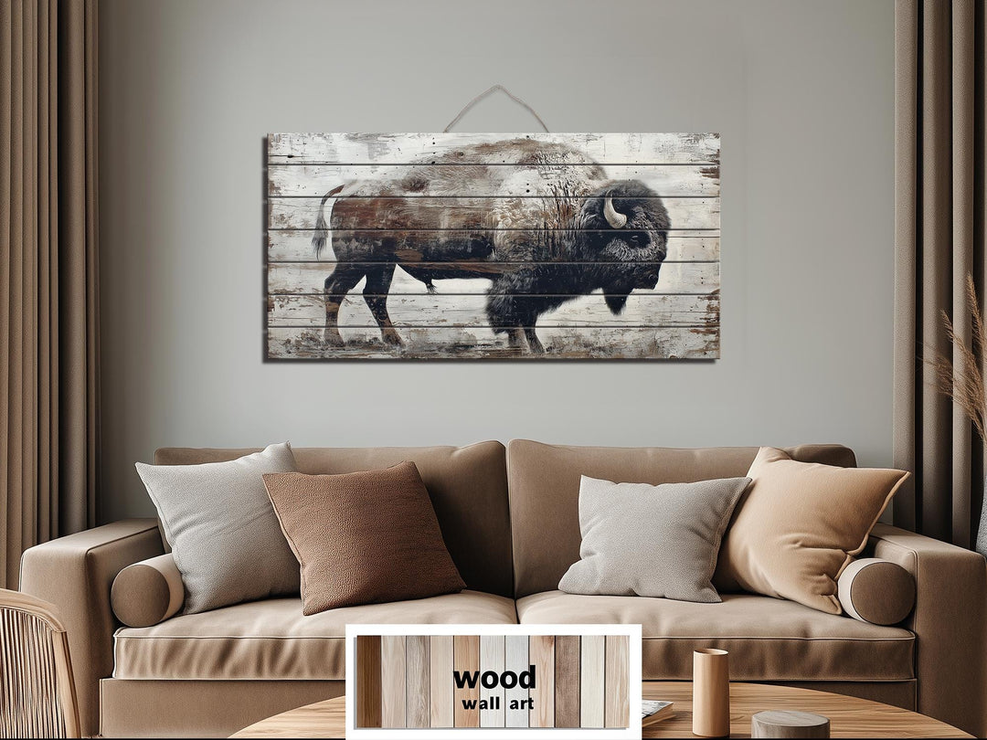 Rustic American Buffalo Distressed Wood Wall Art